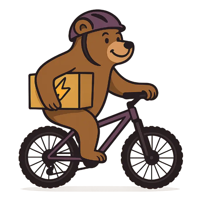 Logo MakerFlash, ours à vélo symbole de livraison locale et rapide